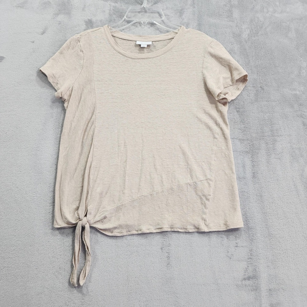 J.Jill Shirt Womens S Beige Love Linen Side Tie Cap Sleeve Tee Round Neck Casual